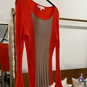 Fever Vibrant Orange Ribbed Top